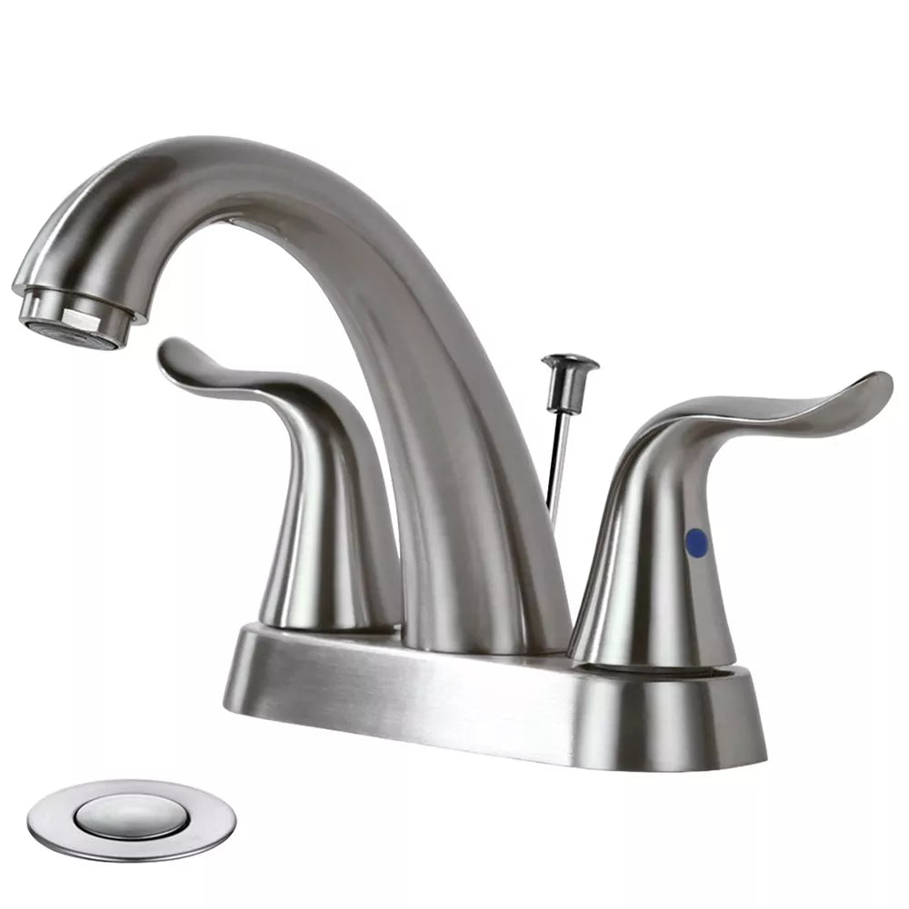 WOWOW 4 in. Centerset Double Handle High Arc Bathroom Faucet with Drain Kit Included