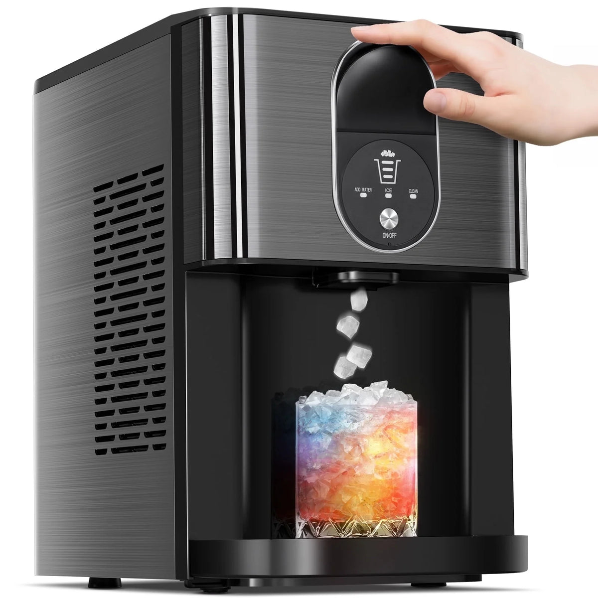 Auseo Compact Ice Maker with Soft Chewable Ice, 44 Lbs/24H, Self-Cleaning, One-Click Operation for Home/Party(Black)