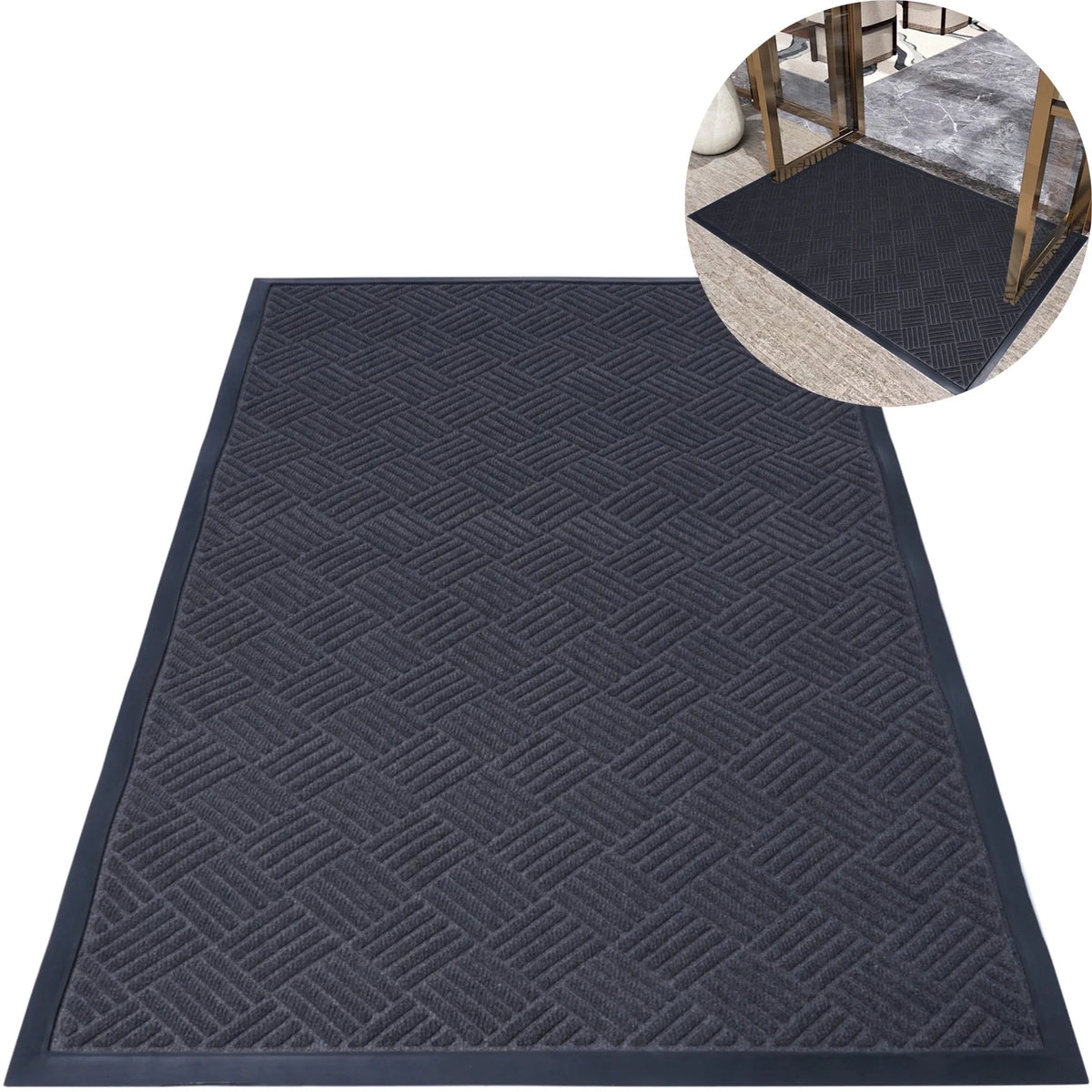 OVYEOFR Entrance Door Mat, 3' x 5' Crosshatch Texture Doormat with Rubber Backing, Indoor/Outdoor, Gray