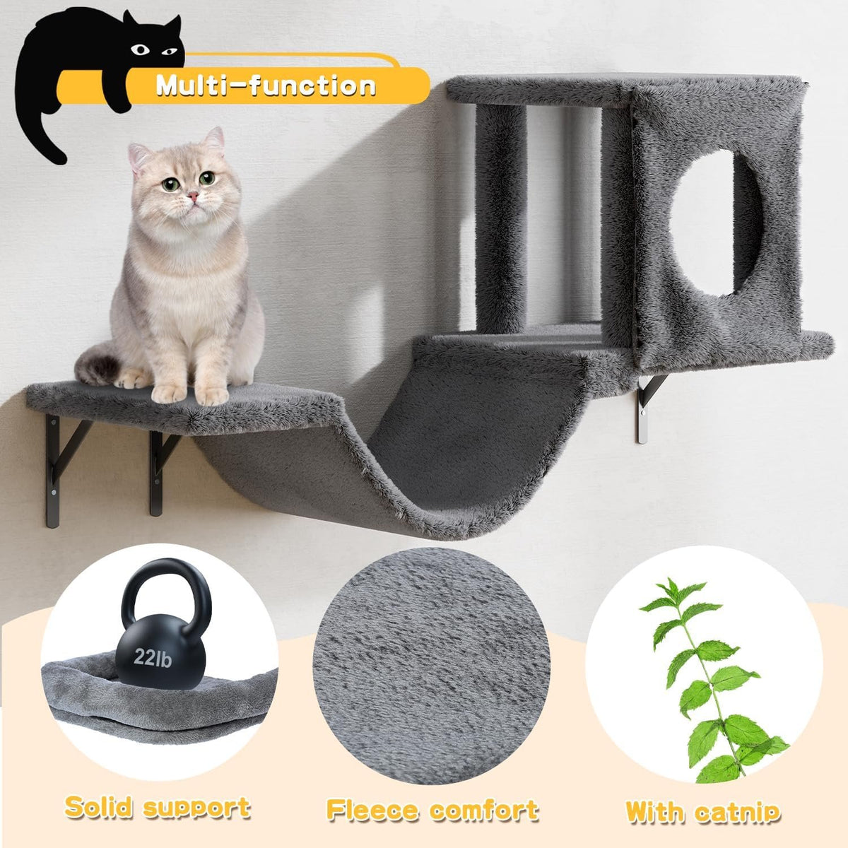 Cat Wall Shelves and Perches Set of 5 Sleeping Playing Lounging Climbing Cat Tree House for Multiple Cats