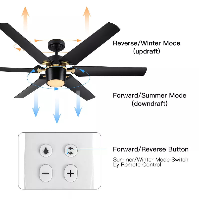 BestParts Ceiling Fan with Light, Modern Remote Control Fan, Quiet Reversible Motor, for Large Rooms, 60 Inch, Matte Black ABS Blades