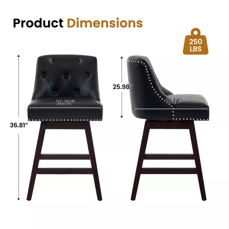Hyleory Chic 360 degree Rotating Bar Stool Premium PU Leather Seat Solid Wood Frame for Timeless Elegance