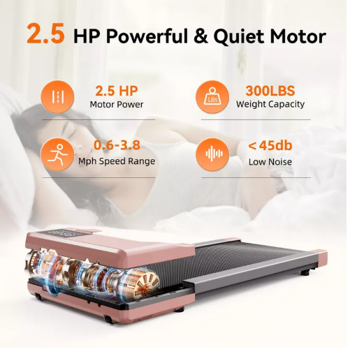 DeerRunWalking Pad 300lb,Under Desk Treadmillwith Remote Control ,2 in 1 Portable Walking Pad Treadmill for Home/Office/Exercise