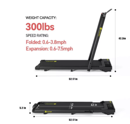 DeerRun 3 in 1 Walking Treadmill, 300 Weight Capacity Foldable Treadmill, 3.0HP Low Noise Under Desk Treadmills for Home Office