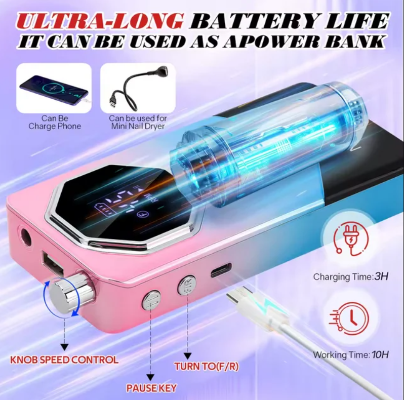 FETERVIC Professional Nail Drill Kit 45000 RPM, Rechargeable Electric Nail File , Cordless E File Machine with LCD Display 24 Drill Bits for Acrylic, Gel Nails Cuticle Care