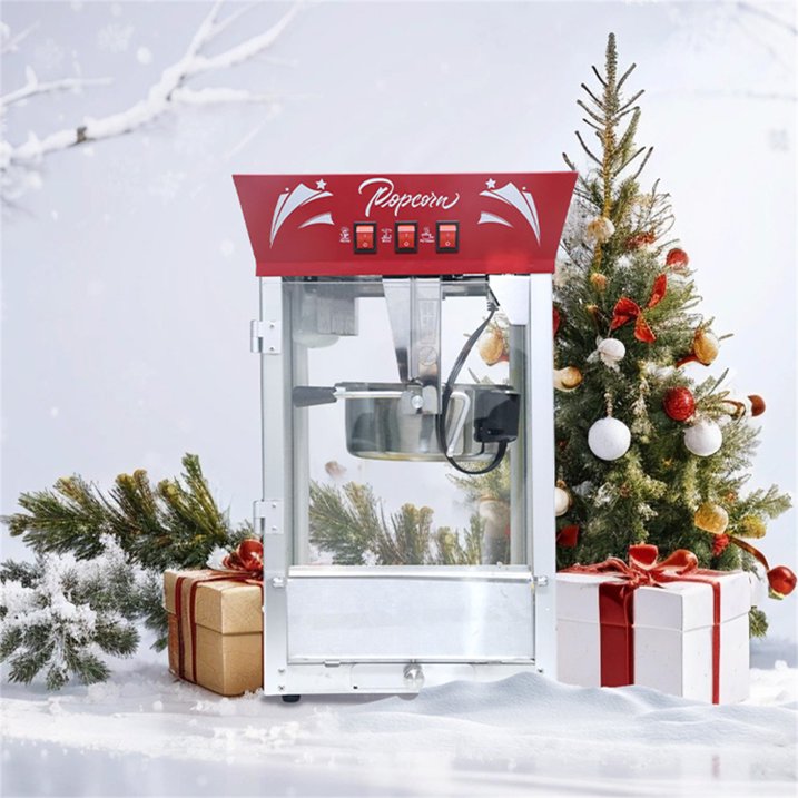 Movie Theater Popcorn Machine 12oz, 850W Stainless Steel Popper with Warming Deck Metal Popcorn Scooper, Safety Glass | ¡Máquina de Palomitas Profesional (Red)