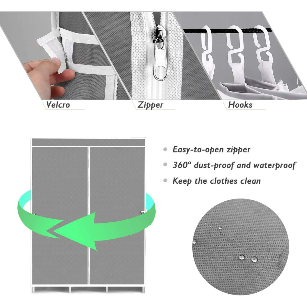 SUSUZI Portable Wardrobe Closet Multifunction Wardrobe Fabric Folding Clothes Storage Organizer Closet Cloth Wardrobe Bedroom Storage, Grey