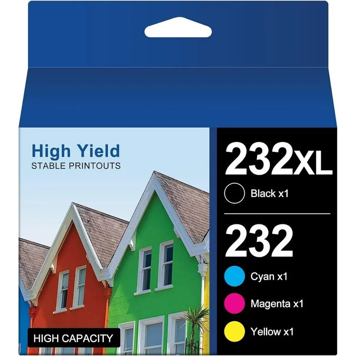 232XL Ink Cartridges for Epson 232XL 232 Ink Cartridges for Epson Workforce WF-2930 WF-2950 Expression XP-4205 XP-4200 Printer (Black,Cyan,Magenta,Yellow4 Pack)