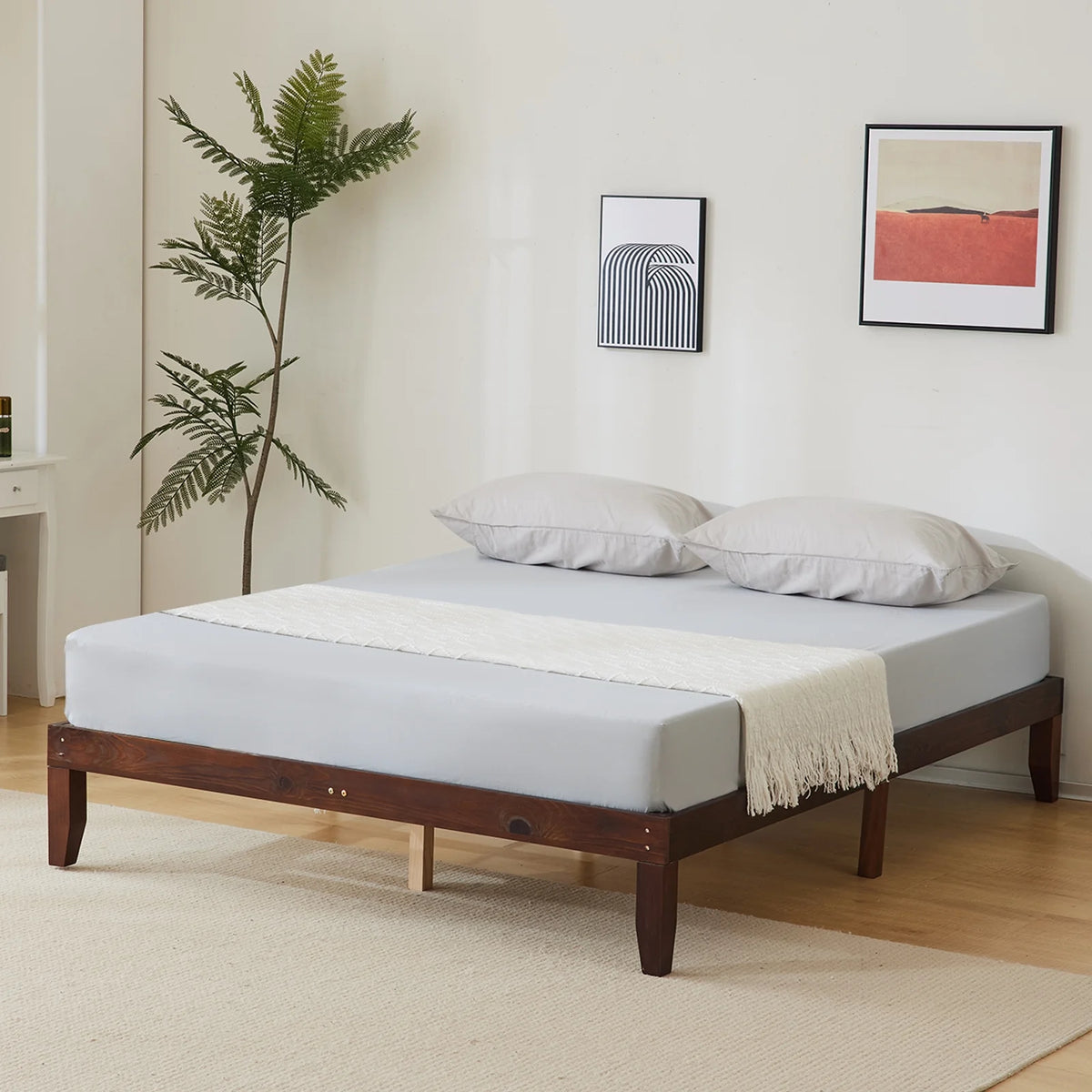 Ktaxon 12" Deluxe Wood Platform Bed Frame, Full Bed Frame, Mattress Foundation, Antique Espresso, Full