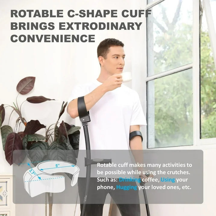 HEALTHBAZAAR Adult Forearm Crutches with Ergonomic Handles,Continuous Height Adjustment,All Terrain Tip Non Slip Base,Magnetic Handle