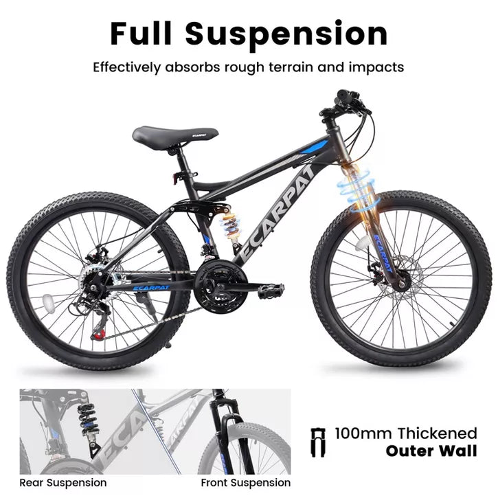 BestParts 26 Inch Mountain Bike for Adults Teens, 21-Speed Dual Suspension MTB Bicycle with Disc Brakes, Outdoor Commuting Trail Use, Black