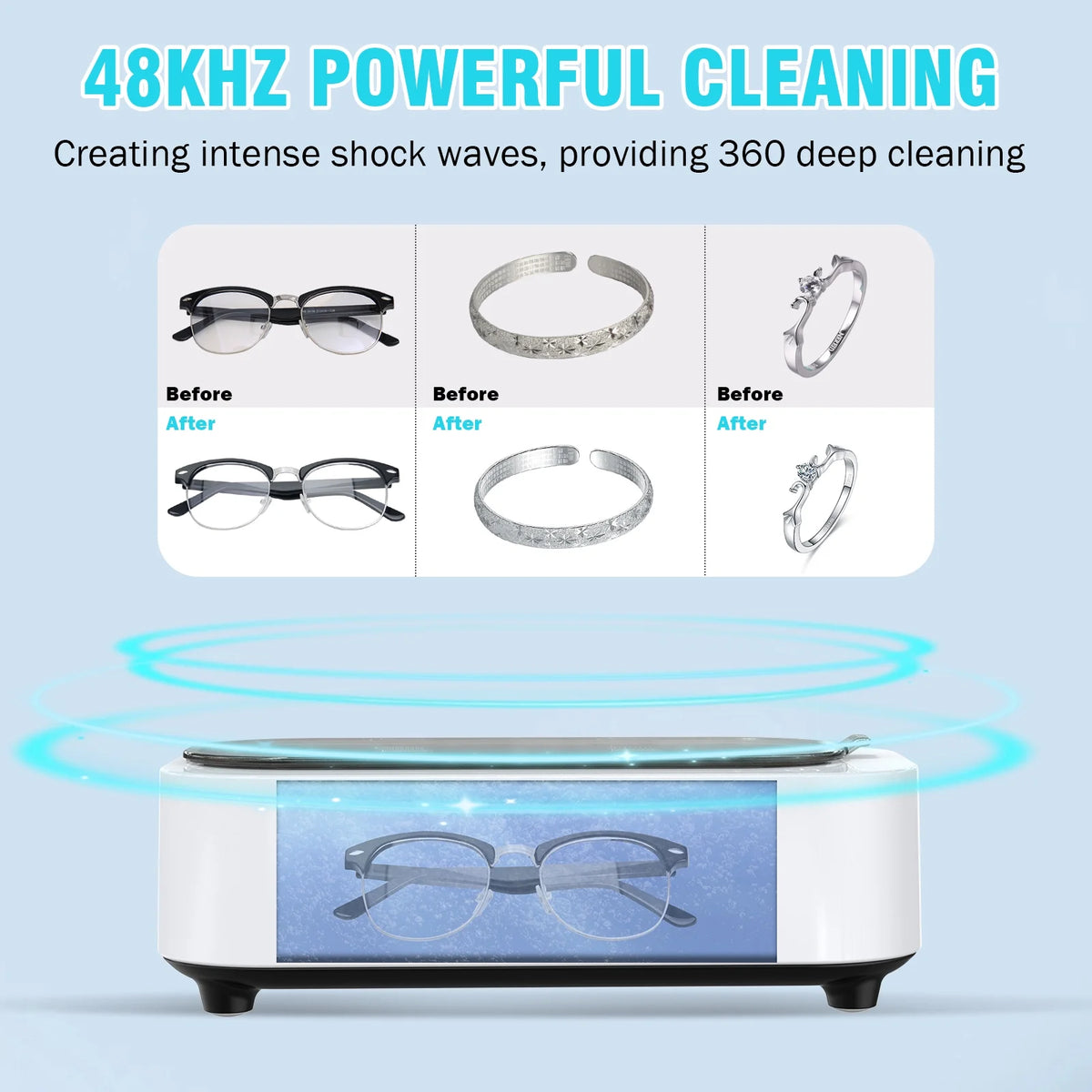 LOHEER Ultrasonic Jewelry Cleaner, 12oz 48Khz Ultrasonic Cleaner for Rings, Glasses, Jewelry