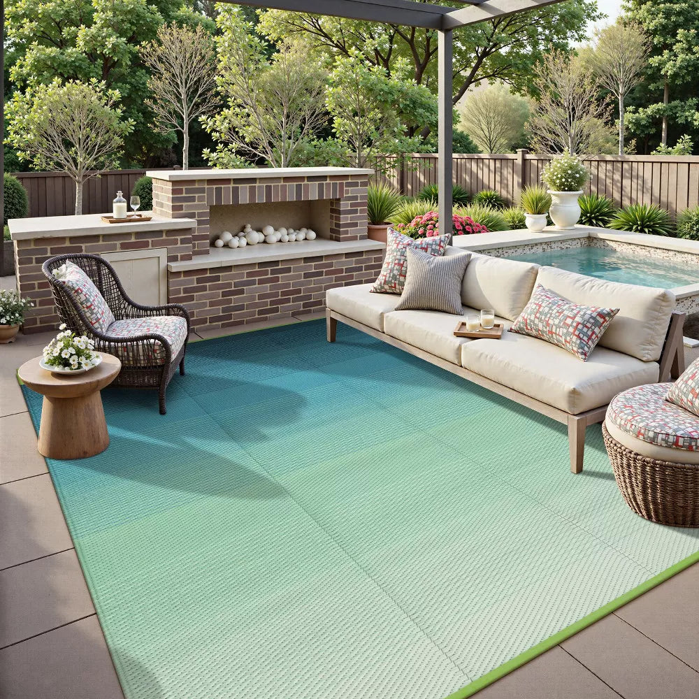 Lahome Waterproof Outdoor Area Rug-Reversible Plastic Straw Mat for Porch, Backyard, Balcony