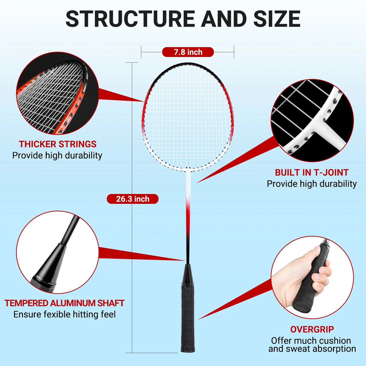 JASCOPRO Badminton Racket Set for 4 Players, 4 Racquets, 3 Shuttlecocks with Carry Bag