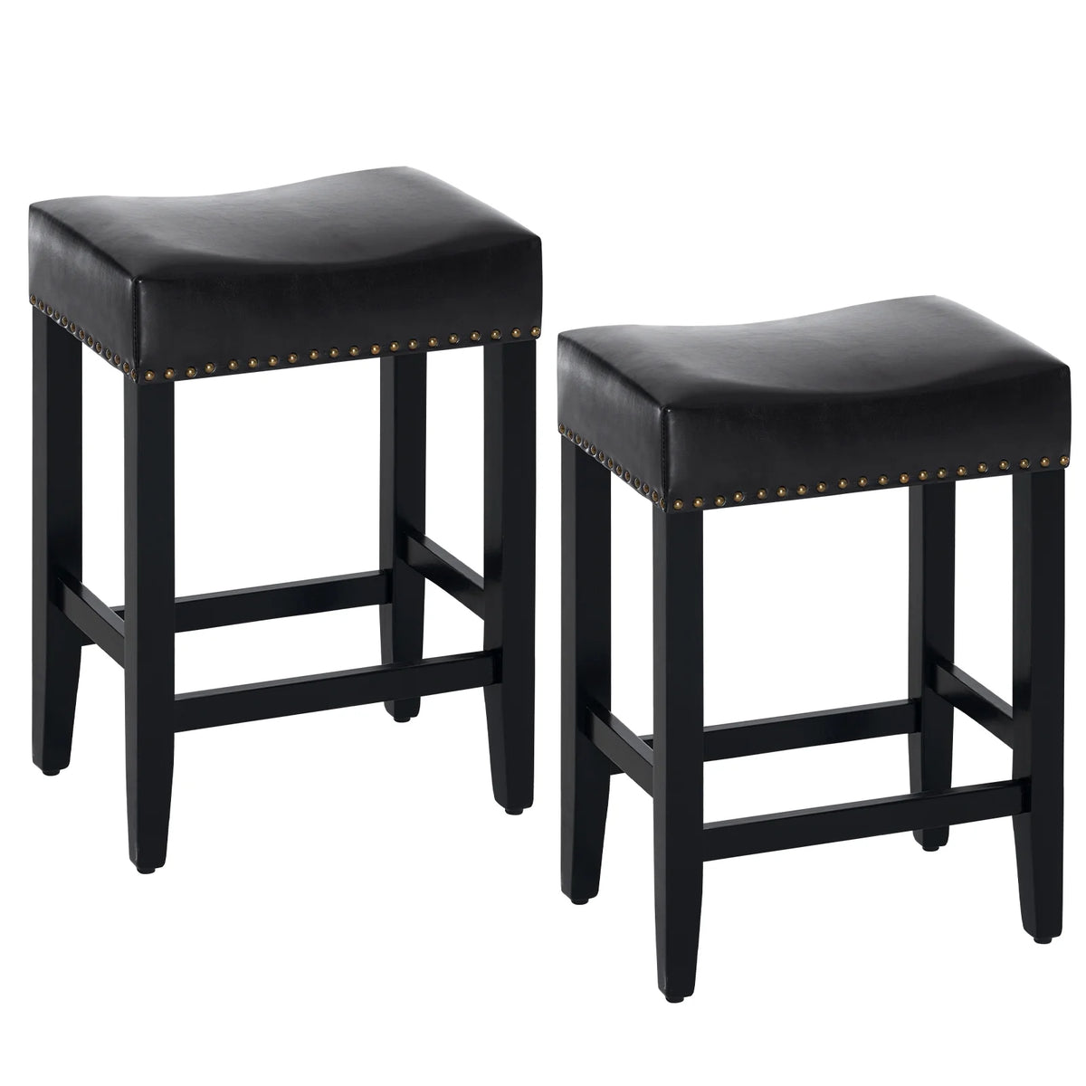 Furniliving Modern Backless Counter Stool Rubber Wood Saddle Seat Stool Kitchen Counter Bar Stool,Set of 2,Black