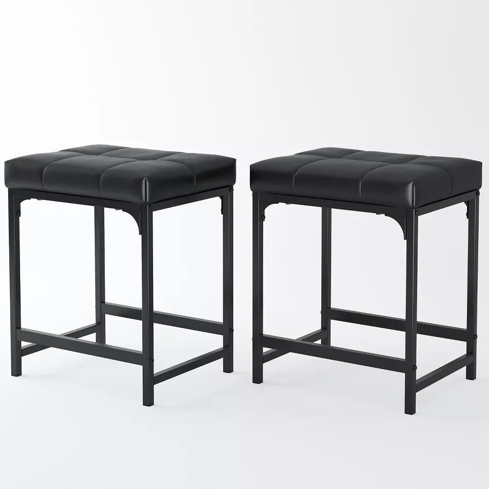 DOMETOUR 2 Pack Vanity Stool Chair, Modern Faux Leather Small Makeup Bench Sturdy Metal Vanity Foot Stool for Makeup Room Bedroom