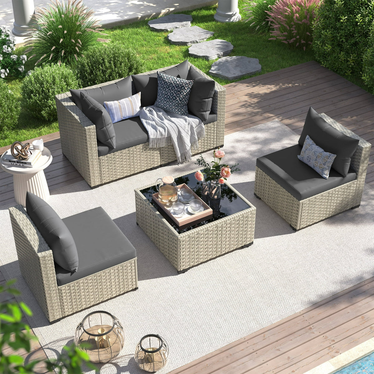 UDPATIO Outdoor Patio Furniture Set, Outdoor Wicker Patio Conversation Set with Cushions