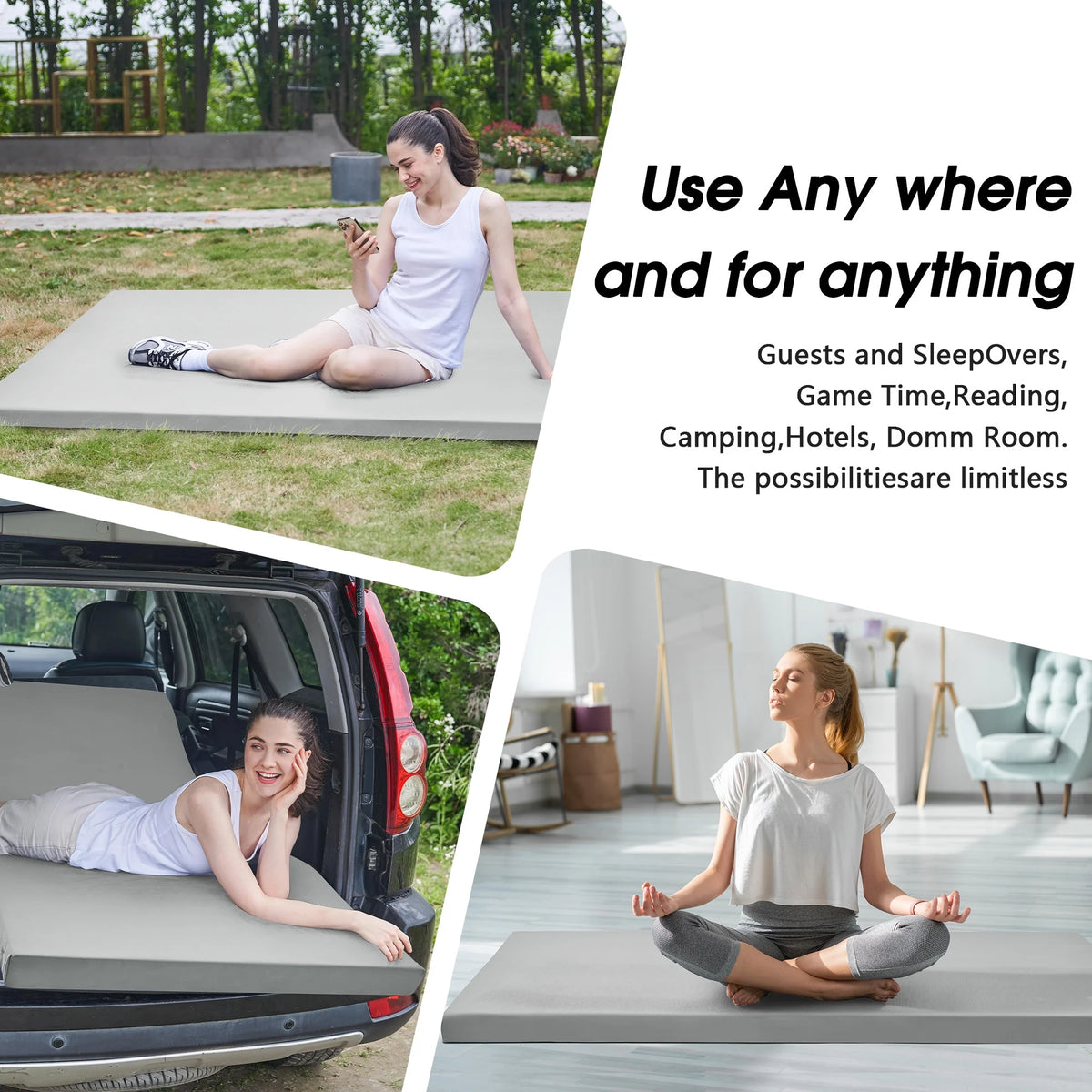 Teler CertiPUR-US 2" Memory Foam Camping Mattress Pad, Portable Sleeping Pad for Camping, Car, Tent SUV Cot Mattress