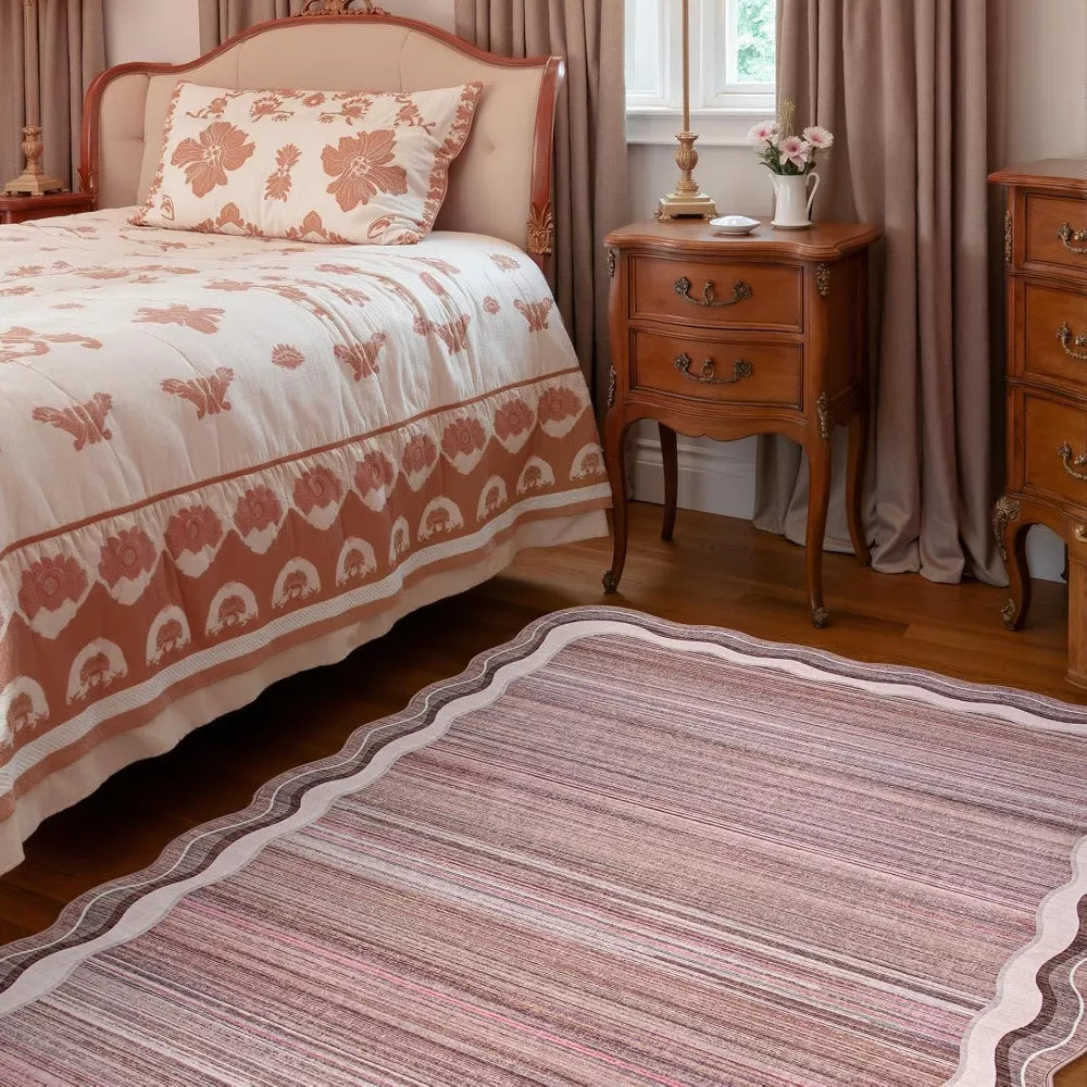 Lahome Machine Washable Gradient Border Wave Floor Mat-Soft Carpet for Living Room, Bedroom, or Entryway