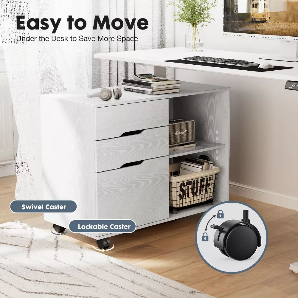NicBex 3 Drawer Mobile File Cabinet,Printer Stand with Open Shelves for Home Office Printing Areas