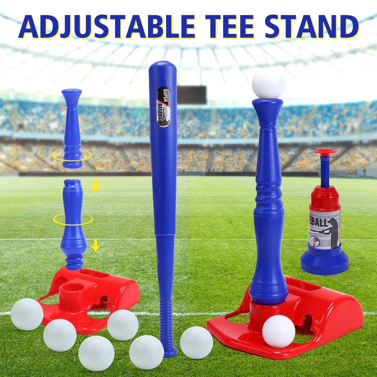 JoyStone Kids Baseball Tee Games with Automatic Pitching Machine, 6 Balls-Adjustable T Height Fun Toddler t Ball Set, Toddler Baseball Toys Outdoor Toys for Kids Ages 3+