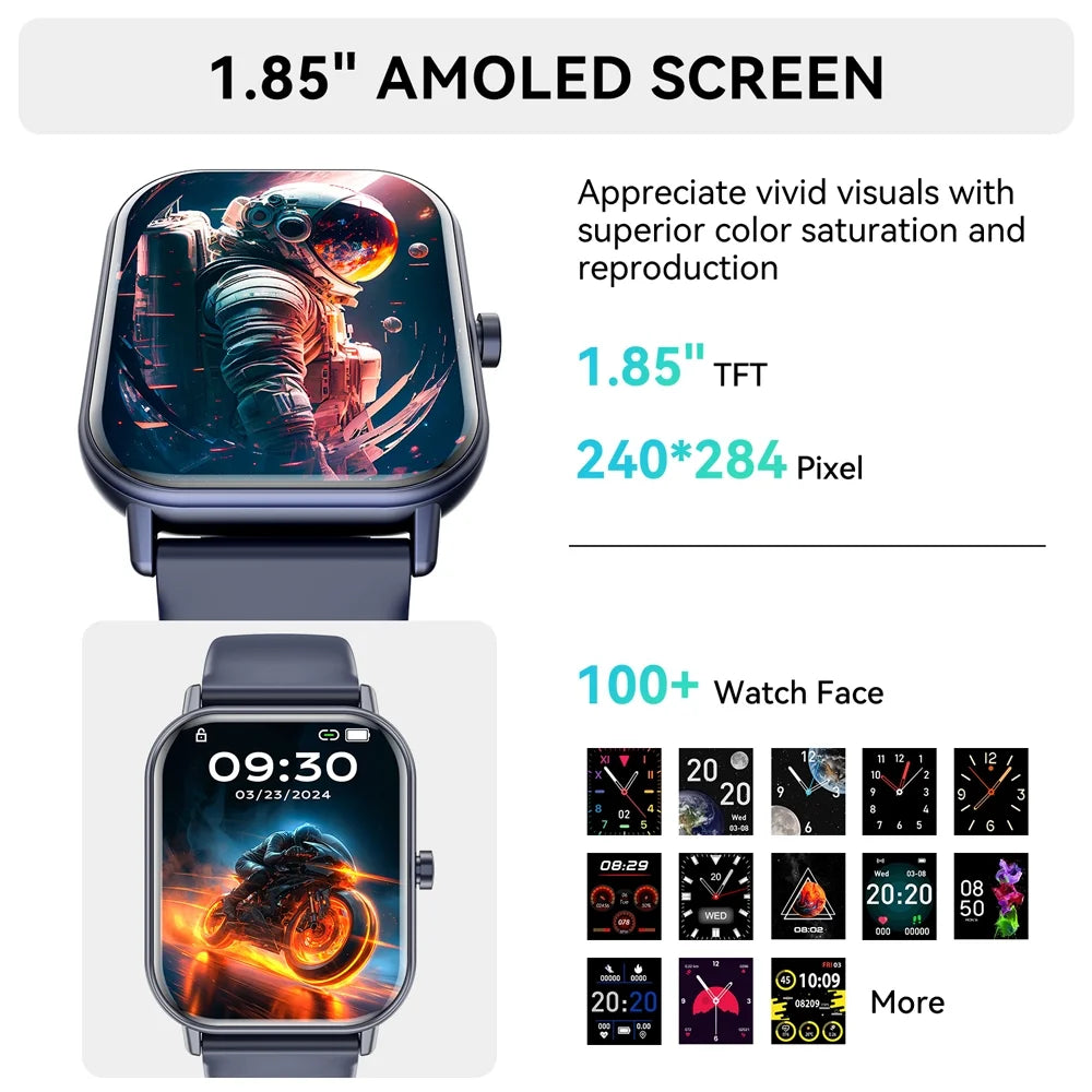 Mingdaln smartwatch for Android and Iphone Devices,1.85 Inches with Answer/Make Calls/100+ sport mode/IP68 Waterproof, with Activity Fitness Tracker for men and women (Blue)