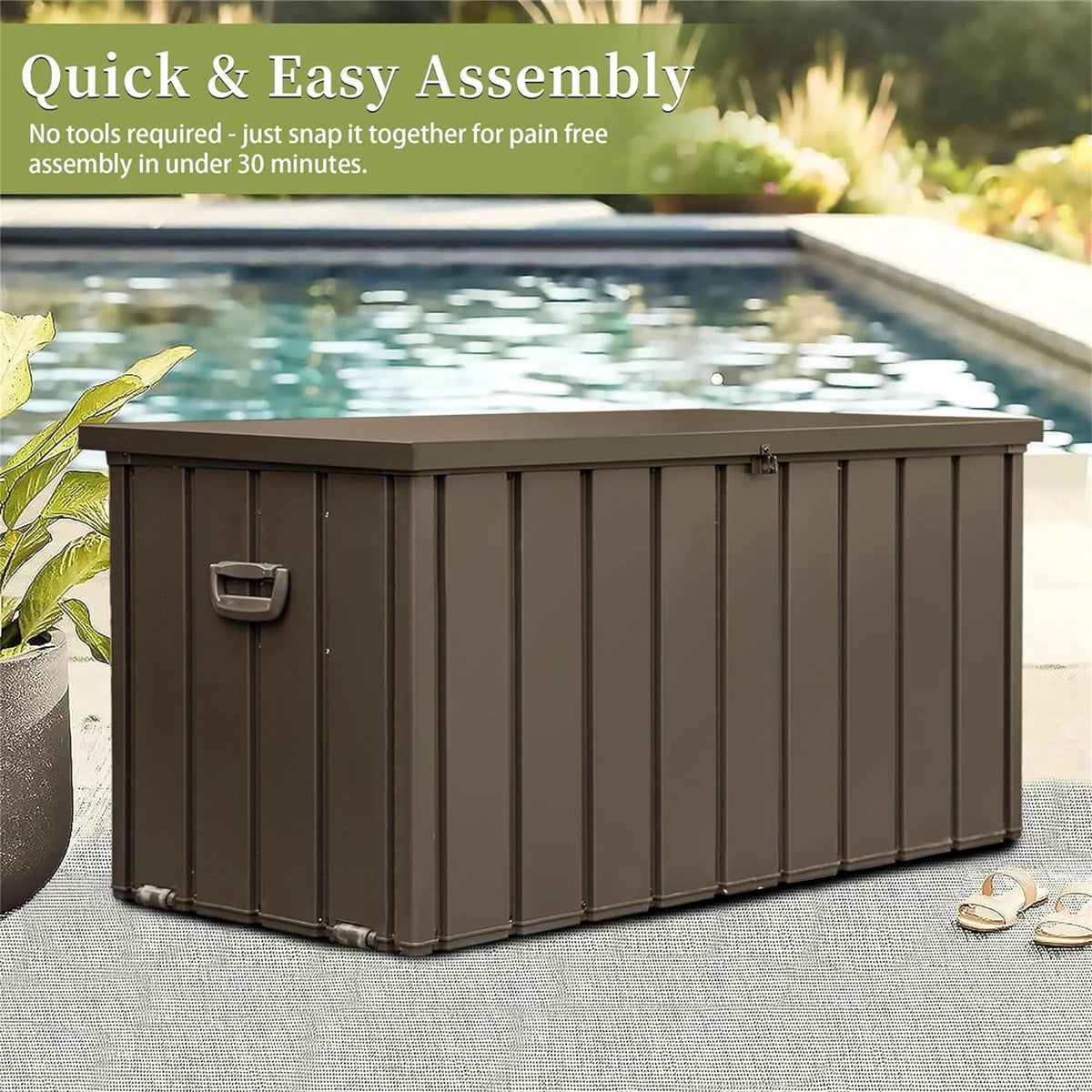 Seizeen 160 Gallon Outdoor Storage Box, Metal Deck Box on Wheels Waterproof, Large Patio Lockable Storage Bin for Outside Cushions, Pool Accessories, Throw Pillows, Garden Tools, Dark Brown