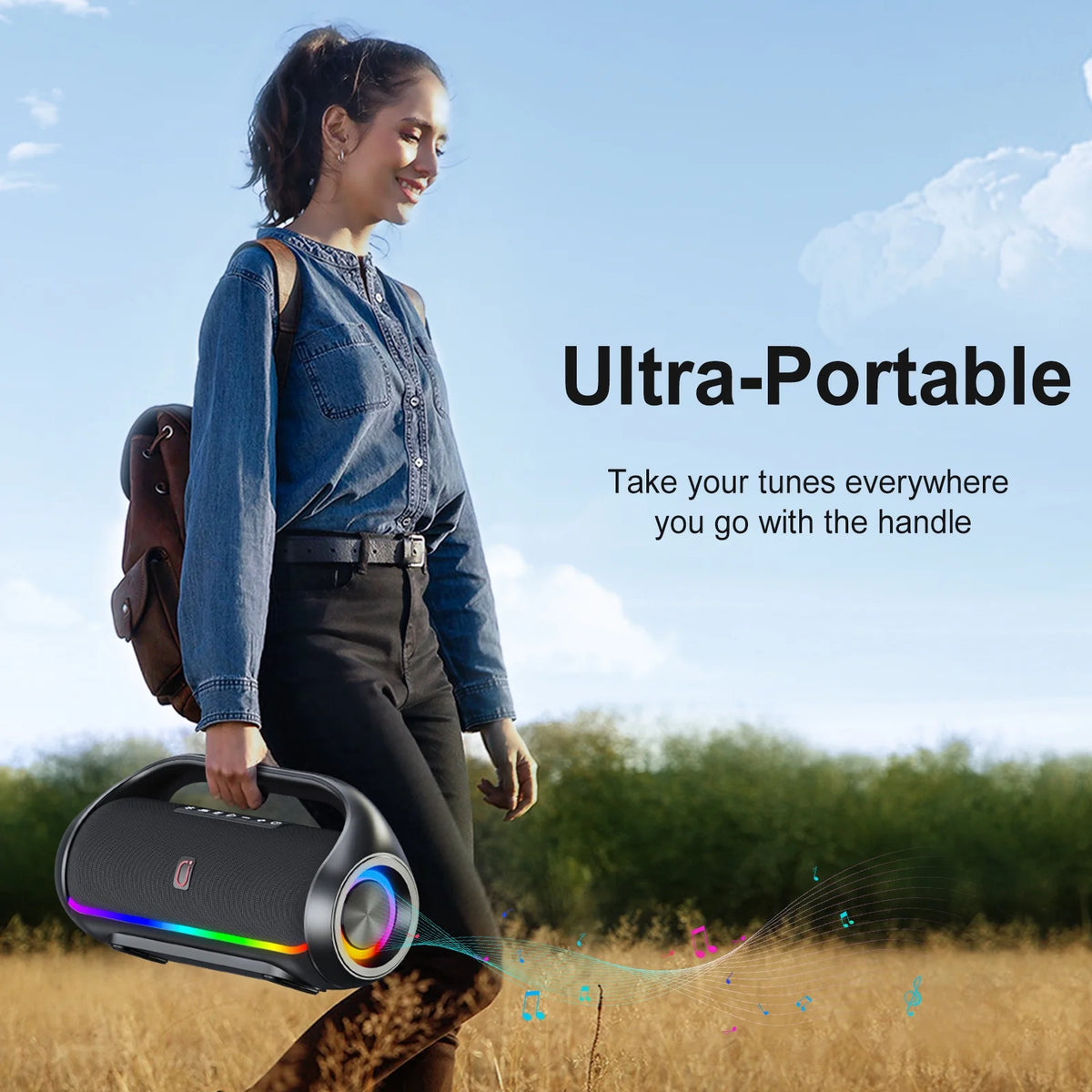FanFun Waterproof Bluetooth Speaker with DJ Lights, Deep Bass Waterproof Portable Speaker with 2 Wireless Karaoke Microphones, Subwoofer/Tweeter, Outdoor Speaker for Pool Beach Party, D20-T