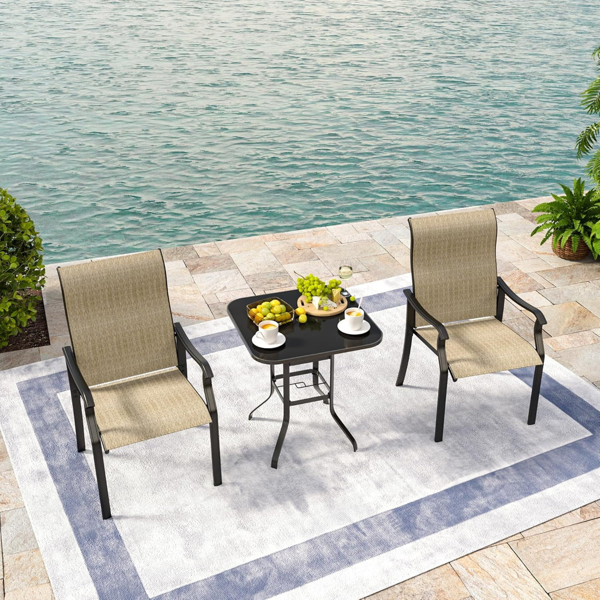 UDPATIO Patio Chairs Set of 2, Outdoor Dining Chairs High Back with All Weather Breathable Textilene, Metal Frame for Lawn Garden Backyard Deck, Brown