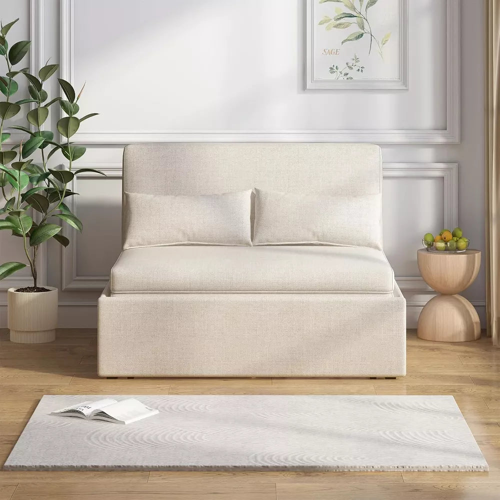 Mjkone Queen Size Pull Out Sofa Bed, 2-in-1 Modern Pull Out Linen Sleeper Sofa Couch