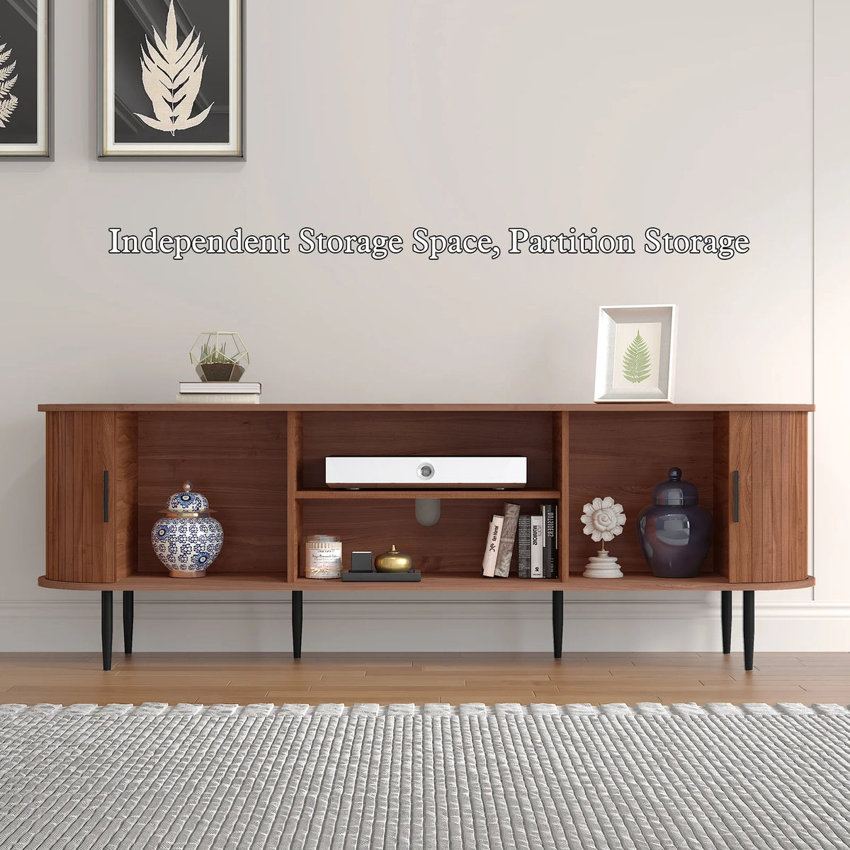 CBJCBJ 70" Modern Tambour Door TV Stand up to 80" TVs, Entertainment Center with Storage, Fluted Television Consoles for Living Room(Brown)