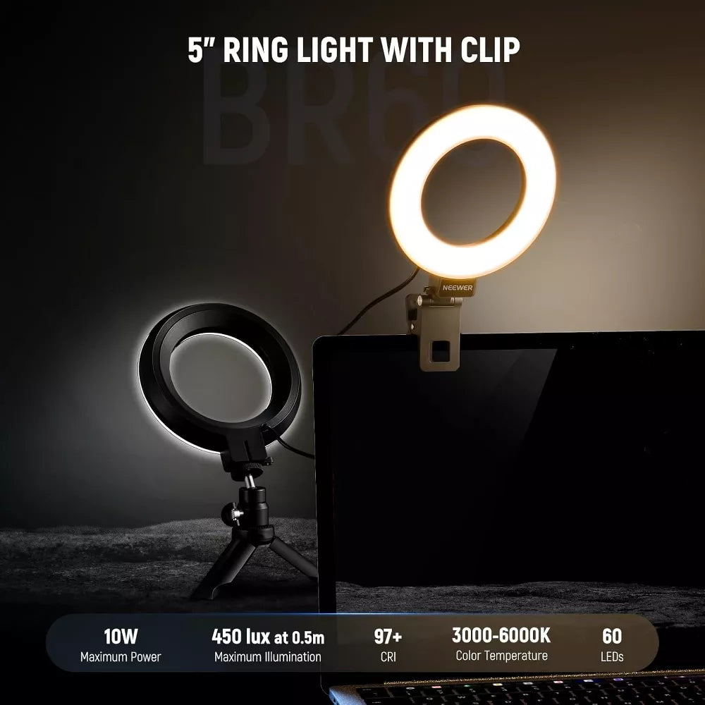 MaseiKar Basic 5" Ring Light for Video Conference Lighting, Clip on Light Kit with Desk Tripod for Monitor Laptop Computer Zoom Call Live Streaming