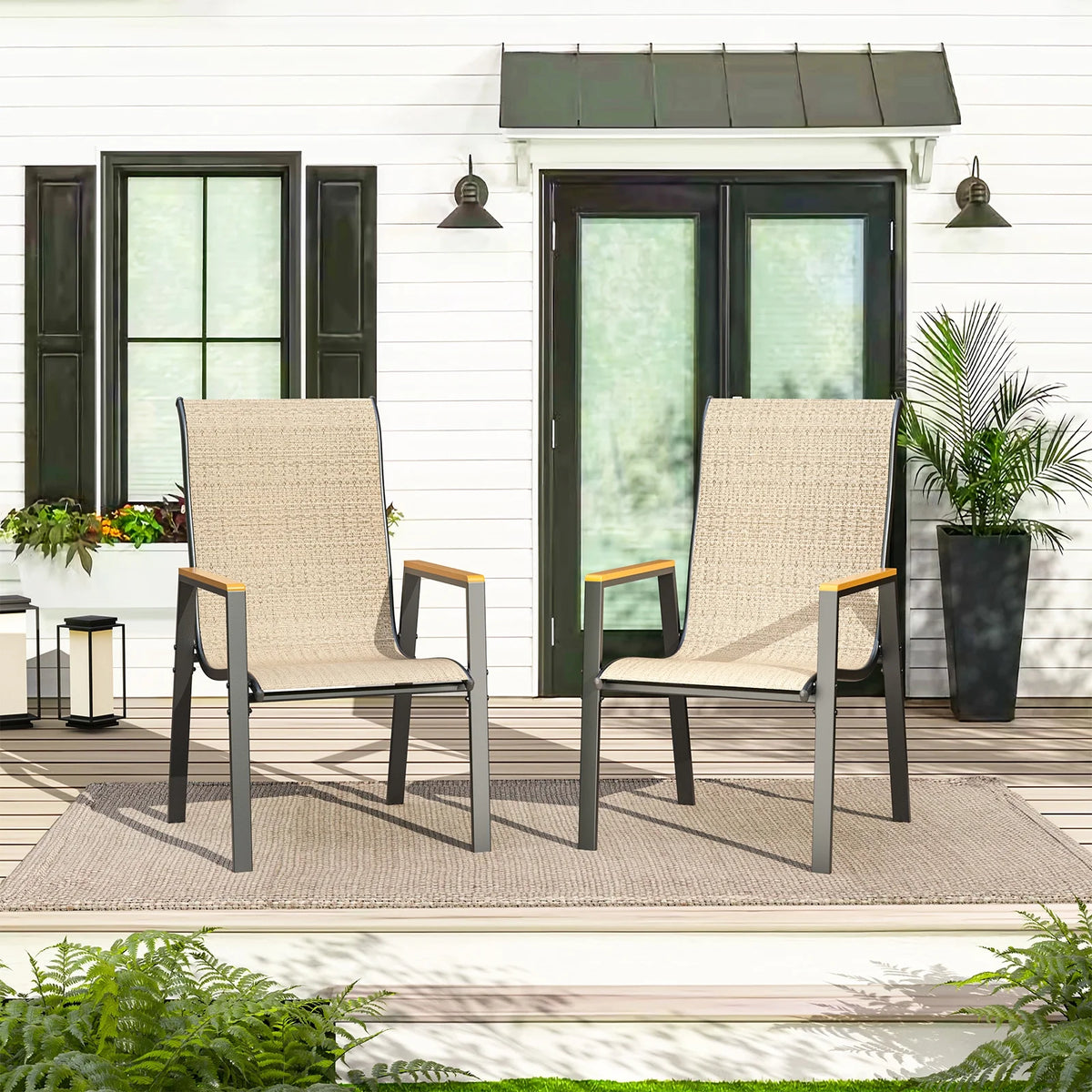UDPATIO Patio Chairs Set of 2, Outdoor Dining Chairs with Textilene, Metal Frame for Garden,Khaki