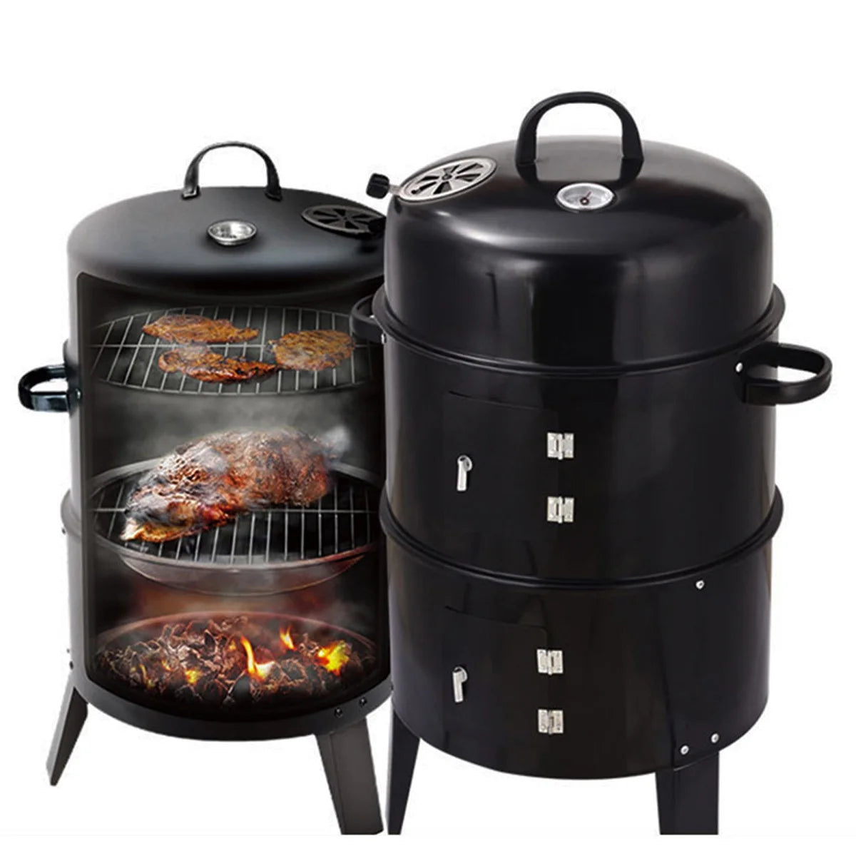 Seizeen 16" Smoker Outdoor 3-in-1 Charcoal Grill, Portable BBQ Grill Fire Pit Combo Double-layer Design