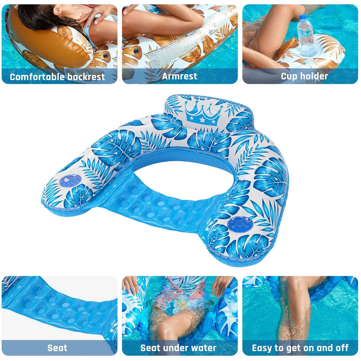 Inflatable Pool Float Chair Set - 2-Pack Floating Loungers for Adults, Pool Beach Tanning Rafts, Perfect for Swimming, Lake, Pool Parties, and Sunbathing