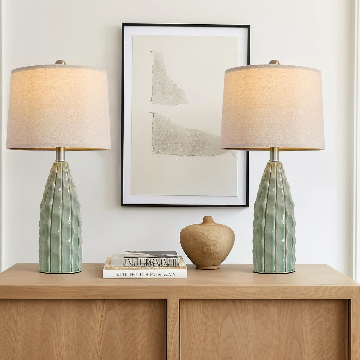 Yokila Green Ceramic Table Lamps Set of 2 for Living Room Bedroom 23.75" Modern Bedside Nightstand Lamps