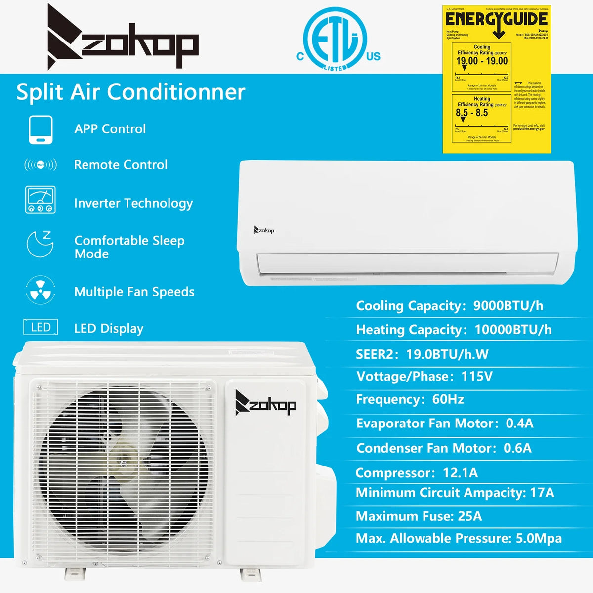 Ktaxon 18000 BTU Slim Ducted Mini Split Heat Pump Air Conditioner 16ft Kit Cover