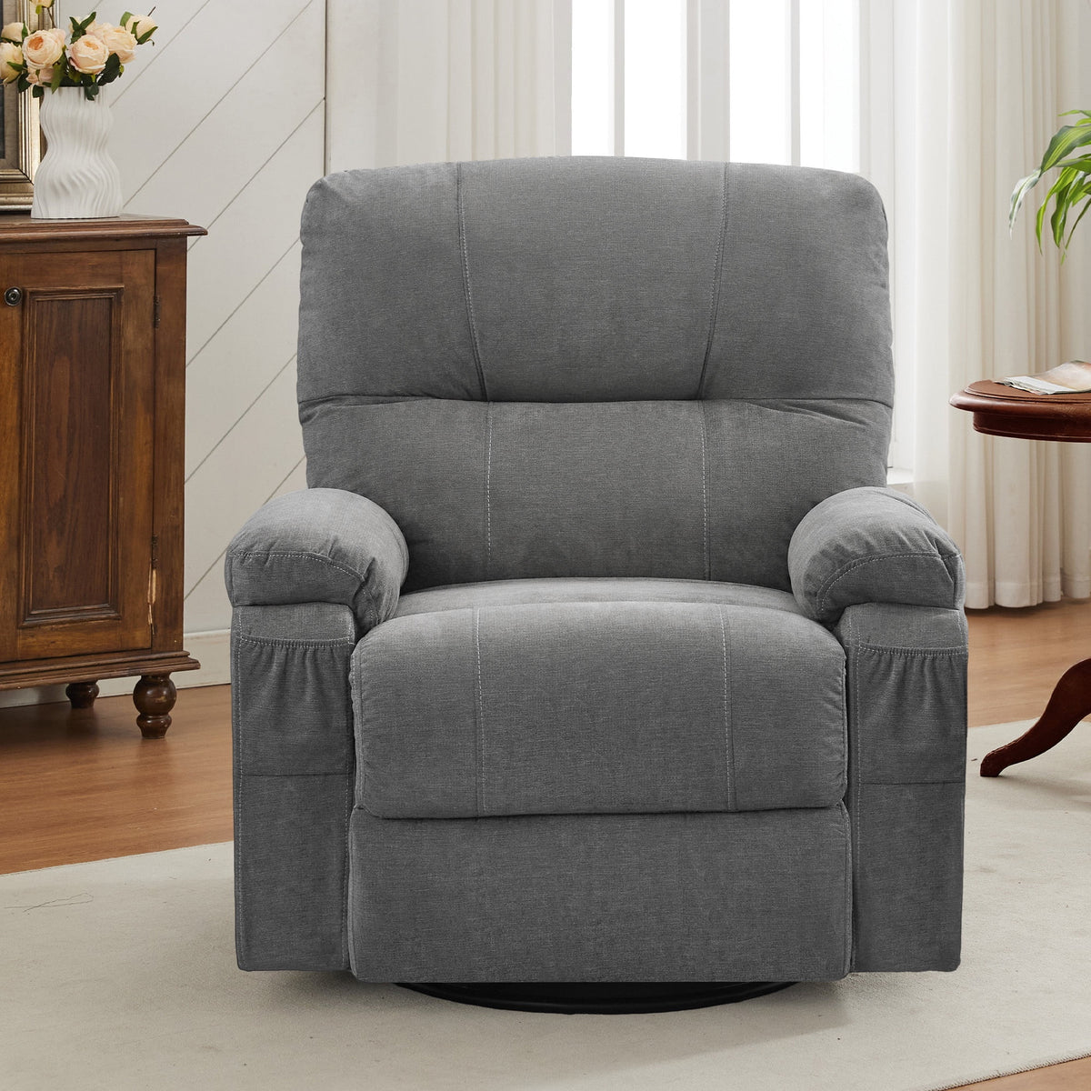 Segmart Swivel Rocker Recliner Chair with Soft Cushion and Backrest, 360 Degree Swivel Rocking Single Sofa with Side Pocket, Big Large Oversized Recliner Chair for Living Room, Gray