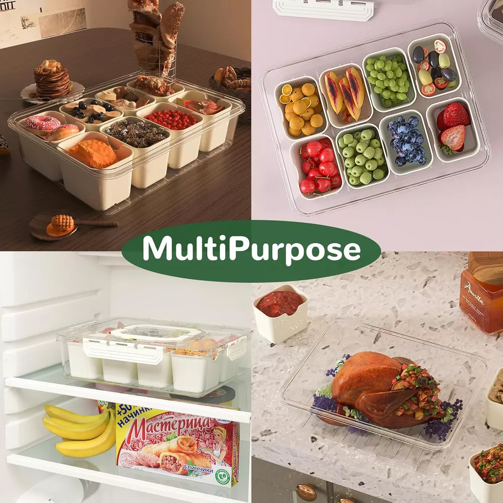 MaseiKar Divided Serving Tray with Lid, 8 Compartment Snack Box, Charcuterie Organizer, Snackle Box for Candy, Nuts, Fruits, Snacks
