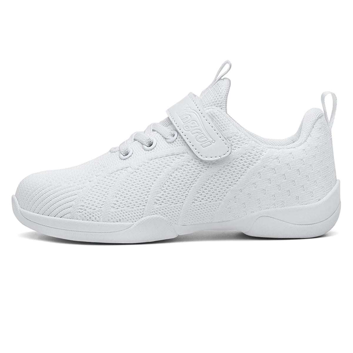 HAOSHIDUO White Cheer Shoes for Girls Lightweight Breathable Soft Fabric Sports Dance Shoes Non Slip Rubber Outsole