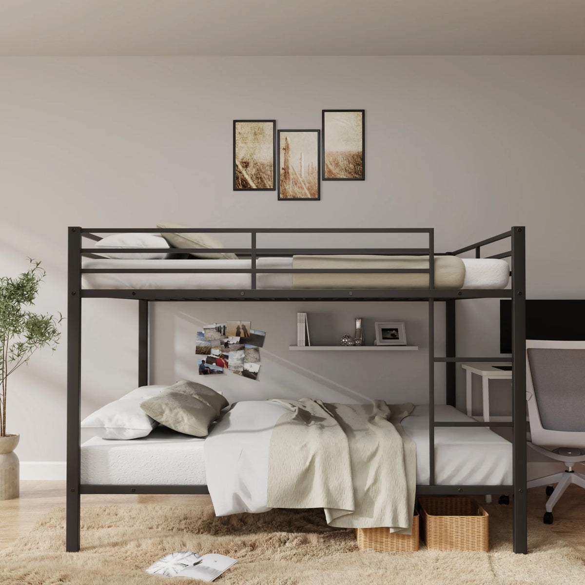Seizeen Full Bunk Bed, Full over Full Metal Bunk Bed, Modern Retro Full Size Bunk Bed Frame with Ladder and Safety Guardrails, for Kids Teens Adults, No Box Spring Needed, L0247