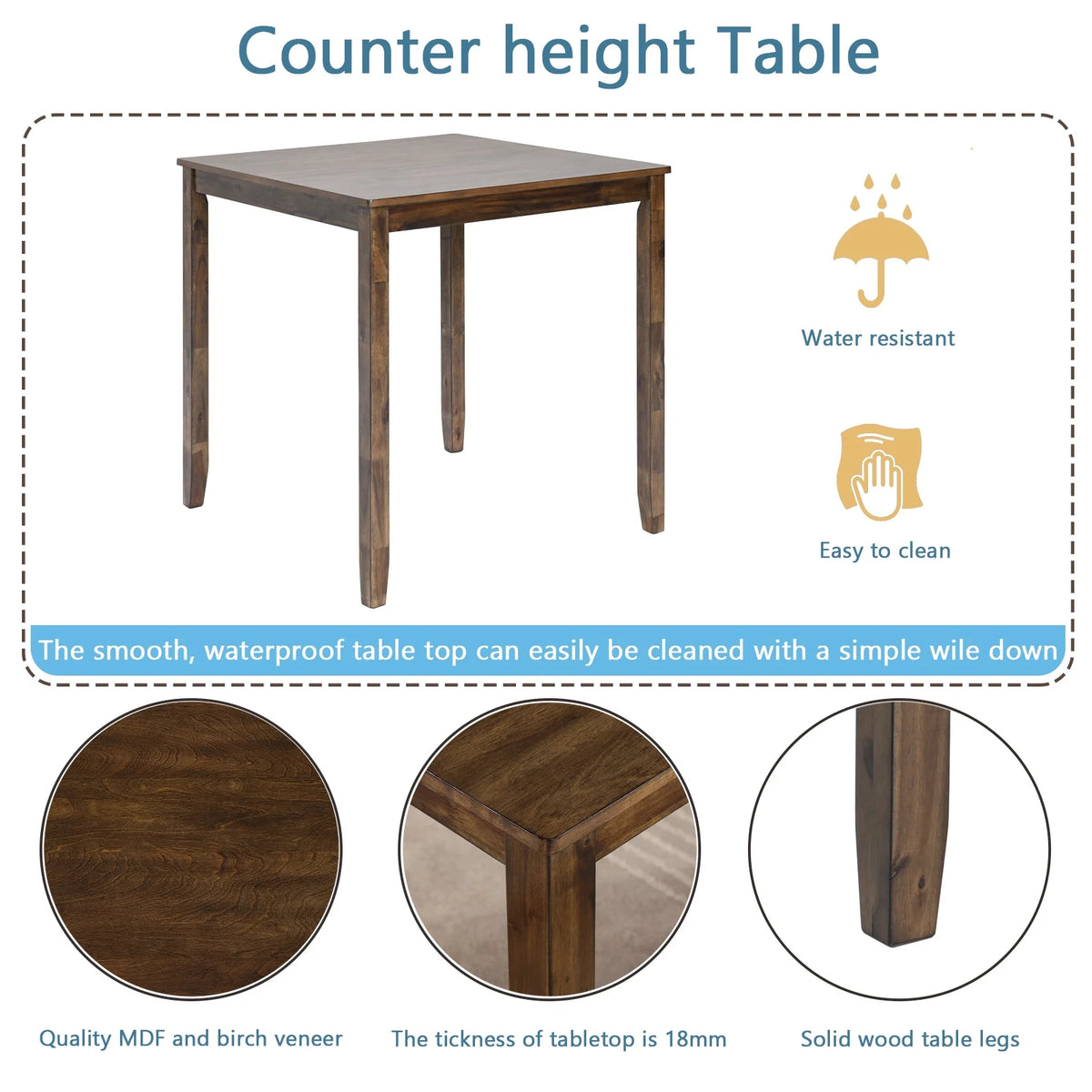Paproos 5 Piece MDF & Wood Dining Table Set, Brown