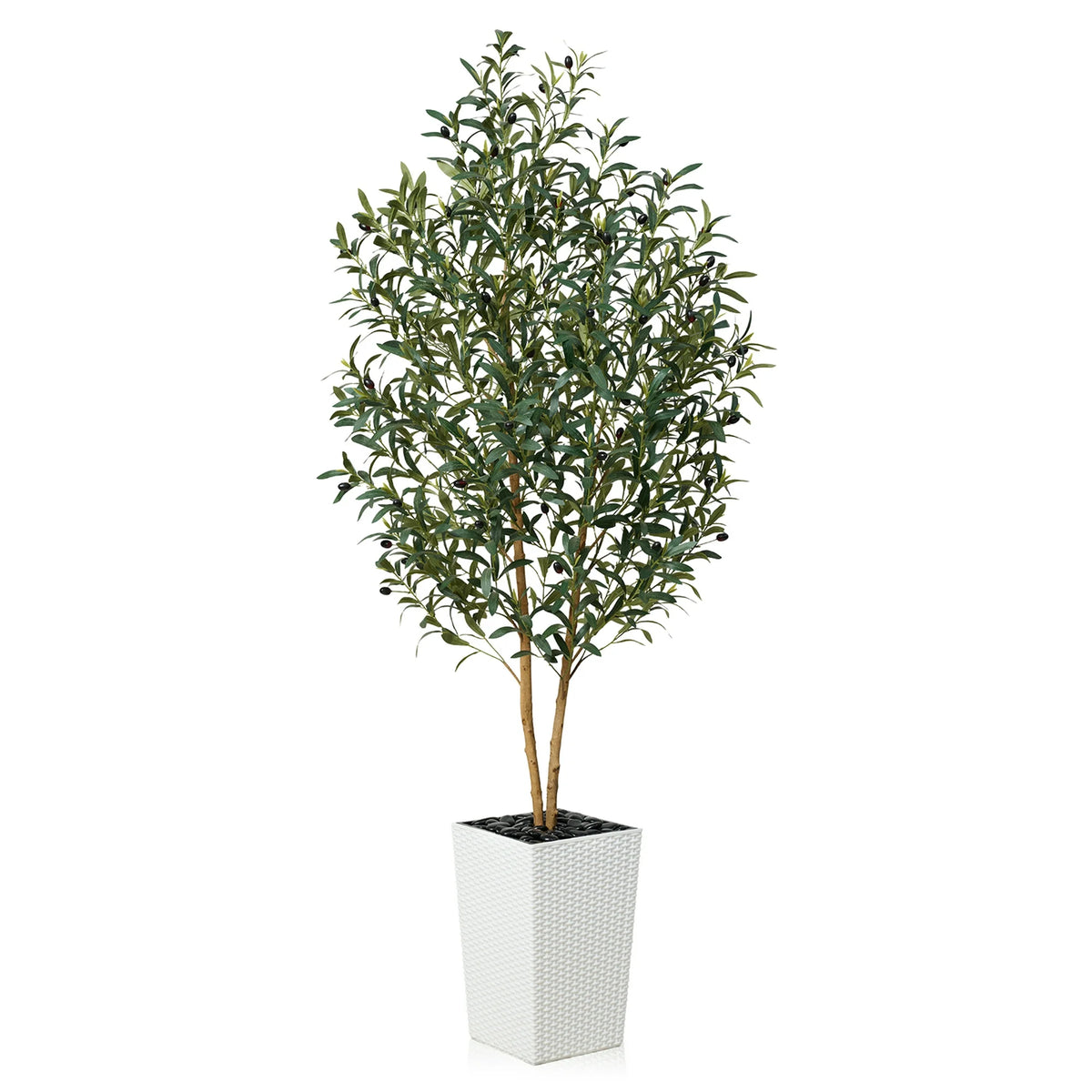 DR.Planzen 6FT Tall Artificial Olive Tree with Tall White Planter, UV Resistant Silk Leaves Real Wood Trunk | Home Office House Outdoor Decor