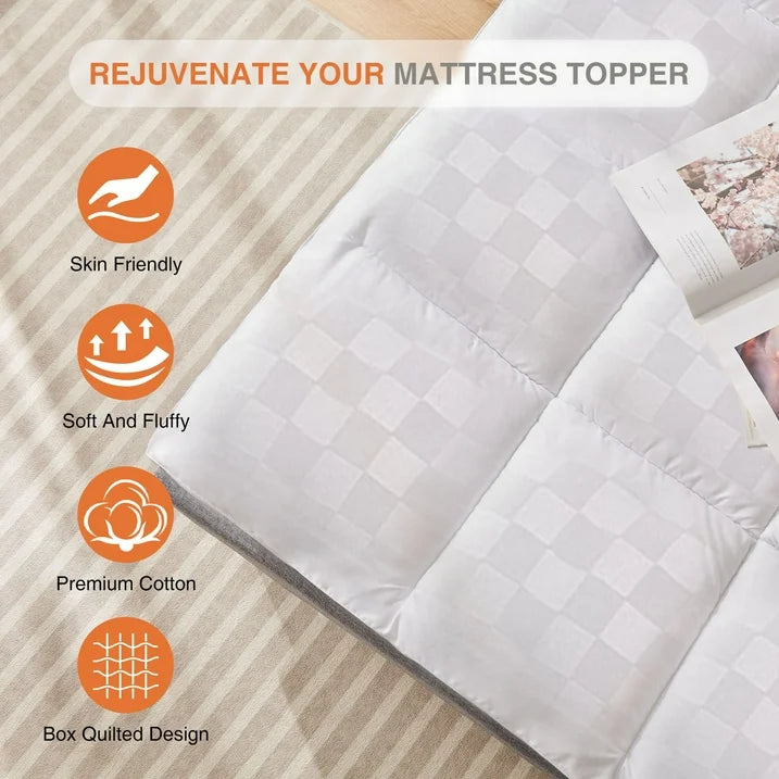 EDX Mattress Topper Twin, 75 x 39 Inch, Extra Thick Bed Topper for Hot Sleepers, 5D Snow Down Alternative Overfilled Plush Pillow Top with 8-21 Inch Deep Pocket Mattress Cover