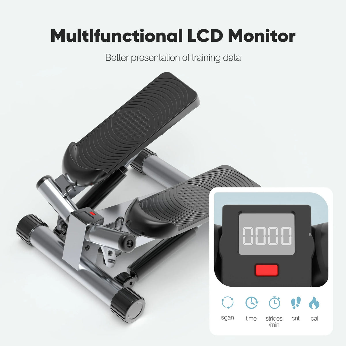 EDX Mini Stepper, Maintaining 30lbs of Resistance During Exercise, a 265lbs Weight Capacity, Digital Monitor, Gray