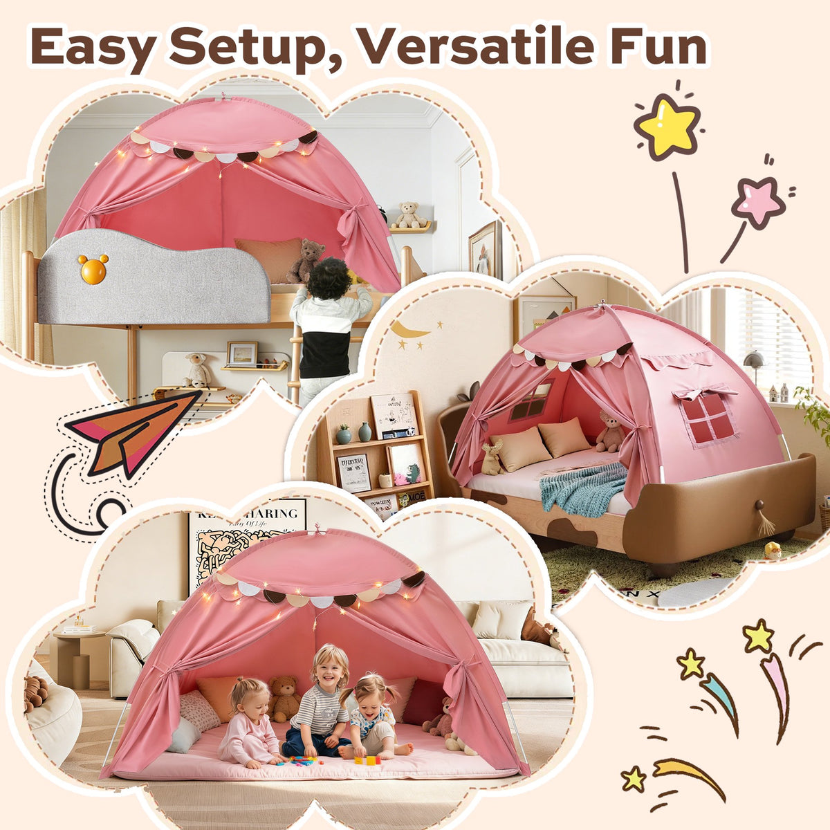 Large Kids Play Tent with Flags & Star Lights,PK