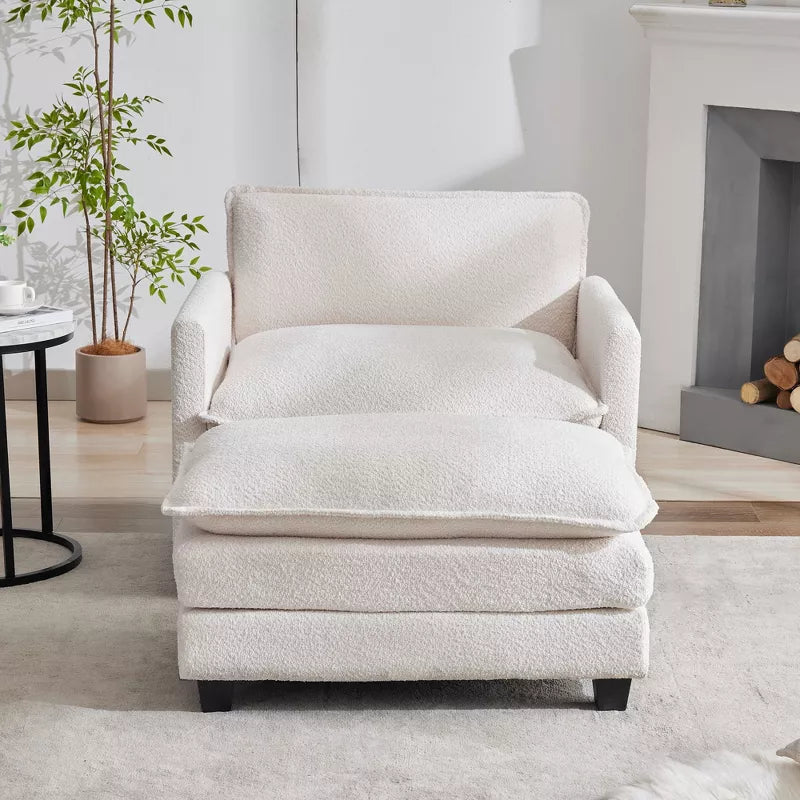 Hyleory 41.34 circle fleece Oversized Accent Chair, Sofa Chair with Ottoman and Large Seat , Modern Armchair for Bedroom Living Room