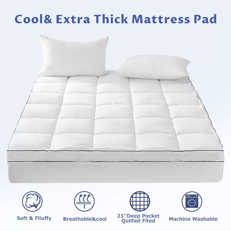 HYLEORY Extra Thick Mattress Topper, Cooling Mattress Pad Cover, 2 Mattress Topper