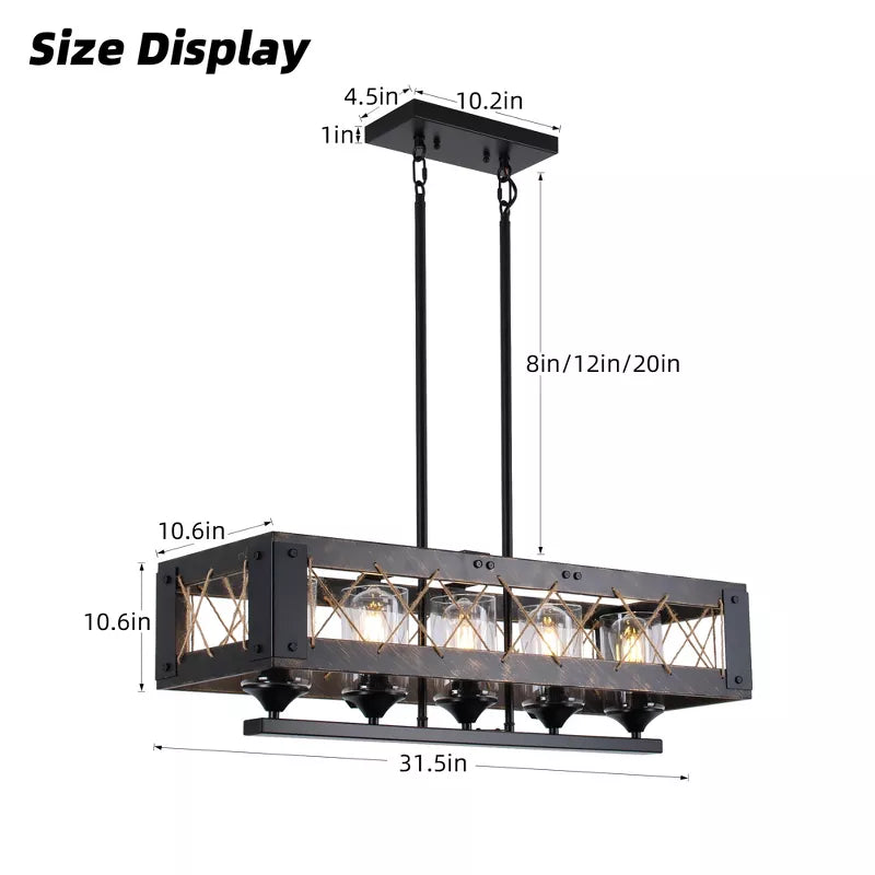HBEZON 31.5 Pendant Light, 5 Light Height Adjustable Industrial Metal Chandelier for Kitchen Island, Dining Room, Foyer