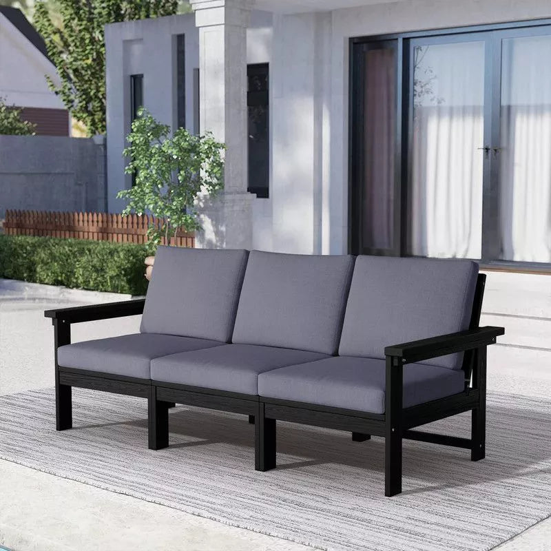 Hyleory 3 Seat Patio Accent Chair With Cushion,HDPE Patio Sofa With Loose Cushion